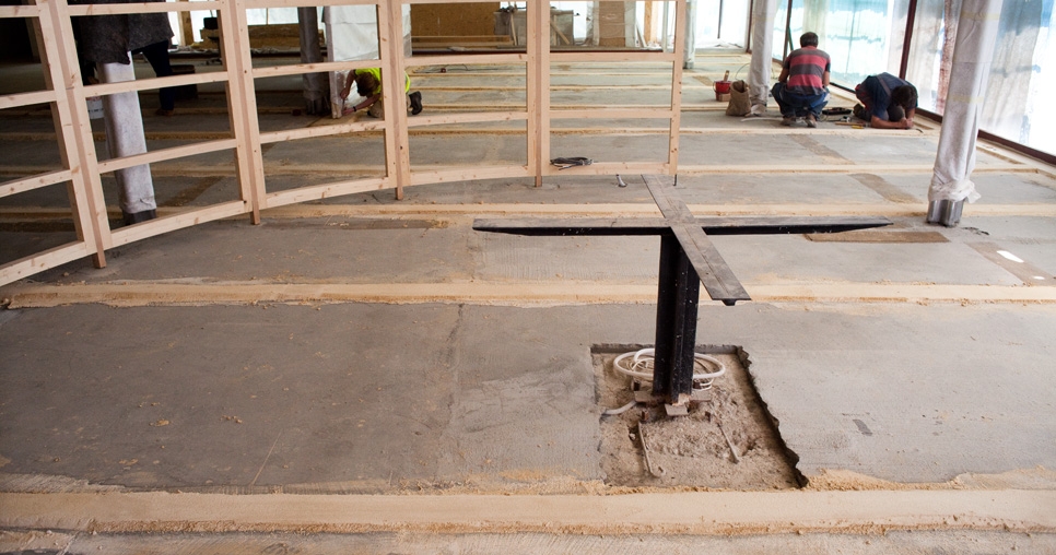 Main living room (2nd floor); preparation for the application of the xylolite screed, 2011, photograph: David Židlický