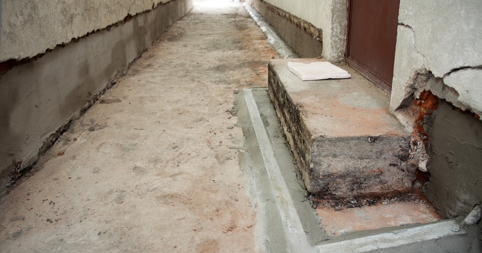 Personnel terrace (3rd floor), stripped structure of a step in front of the entrance to the housekeeper’s flat, 2011, photograph: David Židlický