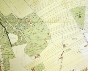 Situační plán města Brna z roku 1885, výřez se svahem Černých Polí nad lužáneckým parkem